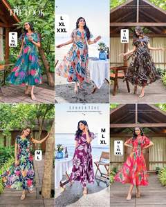 Robe imprimée en georgette lourde de qualité supérieure avec manches fantaisie Robe décontractée en été disponible à la vente - Product Image 2