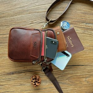 Bolso de cintura/busto portátil de cuero genuino impermeable con cierre de cremallera Vintage personalizado para correr - Product Image 2