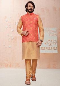 Vêtements indiens et pakistanais pour hommes, Kurta Pajama en soie imprimée de qualité supérieure, pour mariage et tenue décontractée, exportation, 2024 - Product Image 3