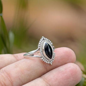 Última tendencia Anillo de ónix negro natural Plata de Ley 925 7x14mm Marquesa Bohemio Minimalista Aniversario DE BODA Fabricado - Product Image 2