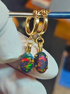 <b>Gold</b> Plated Black Opal Earrings IGI Certified 925 Sterling Silver Elegant Anniversary Gift for Women - Product Image 6