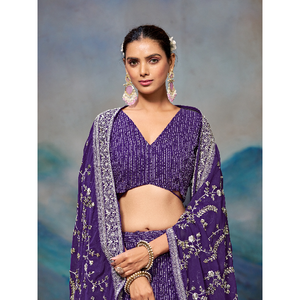 Traje de Novia Lucknowi de Georgette Morado, Lehenga Choli - Product Image 2