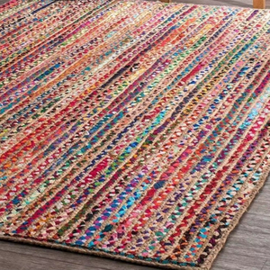 Tapis plat en jute et coton à motif floral moderne, tressé, écologique, fabriqué à la machine avec fonction antidérapante - Product Image 1