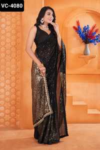 Dernières femmes portent des tissus Georgette de qualité supérieure avec séquence brodée travail et travail dentelle bordure Saree pour fête Saree - Product Image 3