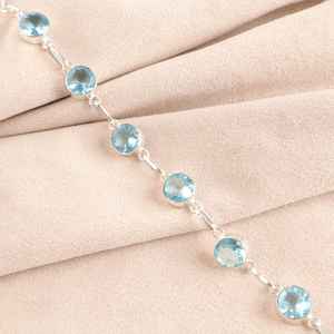 Bleu aigue-marine pierres précieuses lunette ensemble 925 en argent Sterling lien Bracelet à la main chrétien mariage fête bijoux cadeau en gros - Product Image 2