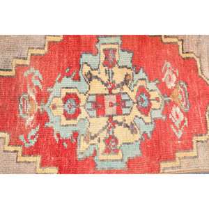 Tapis Vintage en Laine Patchwork Rouge Vert 1.3 X 2.1ft Turc Grande Surface Rectangle Zone Motif Abstrait Nouveau Tapis de Chambre en Latex Seagrass - Product Image 5