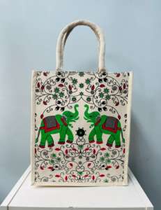 Sac fourre-tout moyen en jute sérigraphié personnalisé Sac fourre-tout fait à la main écologique Panier cadeau Sacs fourre-tout de mariage en vrac Logo personnalisé - Product Image 6