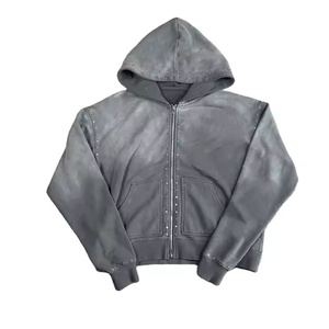 High Quality Winter Plain Dyed Custom Sweatshirts Hoodies Embroidered Men Rhinestone Double <b>Zip</b> <b>Hooded</b> Heavyweight - Product Image 1