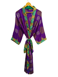 ชุดกิโมโนผ้าไหมส่าหรีลายดอกไม้แนววินเทจชุดคลุมส่าหรีชุดปาร์ตี้ชายหาดผ้านุ่มทำมือสไตล์อินเดีย - Product Image 2