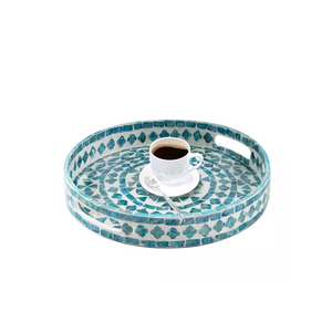 Eye-catching Mother of Pearl Serving <b>Tray</b> Lacquer <b>Tray</b> for Home Decor <b>Round</b> <b>Tray</b> As Coffee Table Decor - Product Image 2