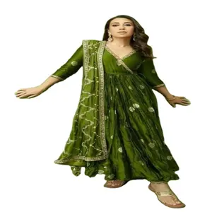 Son tasarımcı düğün kıyafeti ağır Georgette nakış çalışması uzun parti kıyafeti pakistanlı Anarkali elbise hindistan düşük fiyat