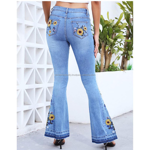 Classic Blue Denim Flare Jeans Women High Waisted Slim Fit <b>Bell</b> Bottoms women denim jeans pants - Product Image 6