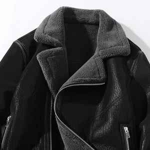 Hombres de cuero genuino estándar impermeable respetuoso con el medio ambiente de lona de invierno cálido prendas de vestir de piel de cordero de imitación cuello vuelto abrigo negro - Product Image 6