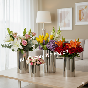 Modern Grey Metal Cylinder Flower <b>Vase</b> <b>Set</b> with Matt Finish Portable Tabletop Design for Home & Event Decor - Product Image 3