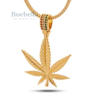 18K chapado en oro Rasta hoja Hip Hop colgante collar Iced Moissanite Bling moda cadena personalizada para hombres Streetwear joyería - Product Image 1