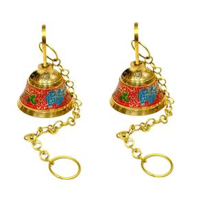 Cloche suspendue de chambre Pooja en laiton pur avec chaîne Lot de 2 pour cloche décorative de maison Temple Mandir (rouge) - Product Image 1