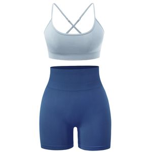 Ensemble 2 pièces de shorts de yoga taille haute pour femmes, soutien-gorge de sport respirant et écologique pour l'été - Product Image 1