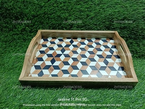 Sustainable Grace Artisan Bone Inlay Plateau de service Pièce décorative en bois faite à la main pour la table moderne et la décoration intérieure - Product Image 4