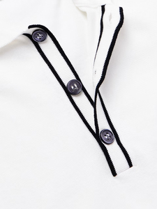 Polo de manga corta para hombre, color blanco, talla grande, patrón sólido, tejido de punto de colores, botón bordado antibolitas - Product Image 4