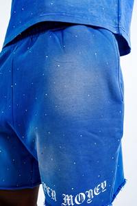 Hombres Custom Distress Rhinestones Sólido Transpirable Lona Ácido Lavado Sun Faded Trendy Street Fashion Sweat Shorts - Product Image 2