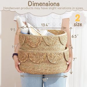 TienPhong, venta al por mayor, cestas de almacenamiento de algas marinas festoneadas, cestas organizadoras de guardería naturales tejidas a mano para pañales y artículos esenciales - Product Image 6