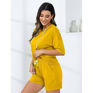 Ensemble court à capuche pour femmes personnalisé Ensemble deux pièces Survêtement décontracté Vêtements de sport d'été Vente en gros - Product Image 6