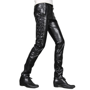 Top Brand Arrival Mens Korean Gothic Punk Fashion Canvas Fabric Eco-Friendly Waterproof Faux Leather Pants <b>Drawstring</b> <b>Trousers</b> - Product Image 5