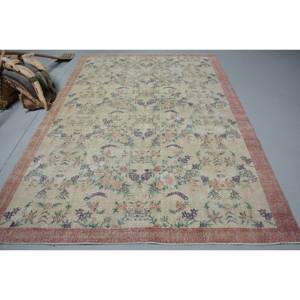 Alfombra turca Vintage, Beige, roja, 6,5x9,5 pies, área grande, diseño de retazos de lana para pasillo, dormitorio, sala de estar látex para, cabecera - Product Image 1