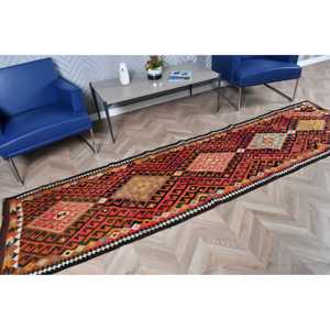 2.6x10.4 ft <b>Runner</b> Vintage Turkish Rug, <b>Red</b> Persian Wool Rug - Product Image 2