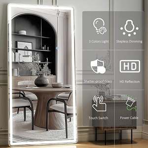 Espejo Rectangular LED Dorado de 80x180cm, Espejo de Cuerpo Entero Contemporáneo con Marco de Vidrio Ajustable para Montar en la Pared, para Hoteles, de Smartspace - Product Image 2