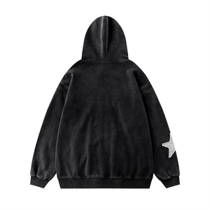 Sun Faded Drop Shoulder Plain Luxury Cropped 100% Cotton Hoodie Fashion Distressed Acid Washed Plus Size <b>Men's</b> Zip up Hoodies - Product Image 2