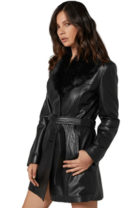 Nuevo Abrigo de Cuero Genuino Impermeable para Mujer, Talla Grande, con Cuello de Piel de Oveja, Forro de Poliéster Transpirable, de Pakistán - Product Image 3