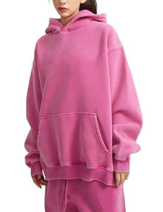 Sweat à capuche surdimensionné de haute qualité en coton délavé à l'acide, vintage, avec col à capuche, taille plus, couleur rose pour hommes et femmes - Product Image 3
