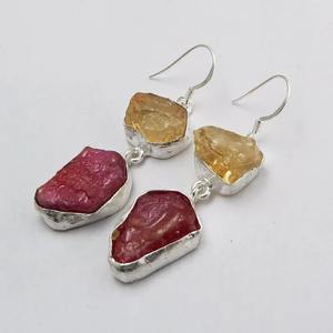 Pendientes de rubí citrino DE PLATA 925, pendientes de plata de ley al por mayor, joyería hecha a mano para mujeres y niñas, pendientes indios - Product Image 1