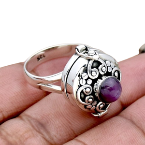 Bague de fiançailles classique en améthyste faite à la main, cabochon, plaqué rhodium, argent sterling 925, bijoux de mode estampés - Product Image 1