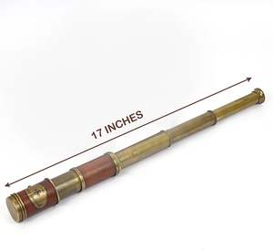 กล้องส่องทางไกลทองเหลืองโบราณโบราณที่มีด้ามจับหนังและไม้ช่วยเพิ่มการตกแต่งผลิตภัณฑ์งานฝีมือโลหะของคุณในทะเล - Product Image 4