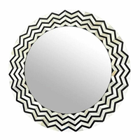 Miroir mural rectangulaire éclairé CRESCENT CRAFTS, design Art Déco indien moderne avec incrustations en os, alimentation par prise, épaisseur 4,0 mm