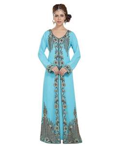 Caftans en georgette bleue avec fonction respirante brodée Zari Work ODM pour vêtements islamiques - Product Image 3