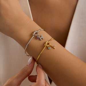 Blue Sapphire Tie The Knot Cuff Bracelet Adjustable <b>Love</b> Knot Bracelet 925 Sterling Silver 14K Gold Plated - Product Image 1