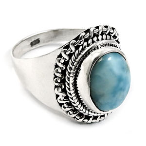 Anillo de forma ovalada de piedra preciosa Larimar Natural de Plata de Ley 925 de buena calidad, fabricante de joyería de diseño de pedido personalizado - Product Image 1