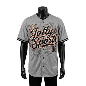 Maillot de baseball pour homme 100% coton, coupe ample, respirant, mélange de polyester et de coton, gris chiné, noir, bordure blanche, logo brodé - Product Image 1
