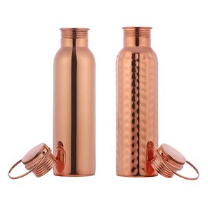 Glossy Copper Hammered Water <b>Bottle</b> Pure Copper Ayurveda Health Drinkware for Yoga for Health Benefits - Product Image 5