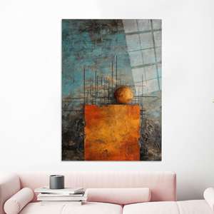 ภาพพิมพ์บนผ้าใบสไตล์อุตสาหกรรมสมัยใหม่: ทรงกลมและเส้นสายแบบนามธรรม, ศิลปะบนกระจกนิรภัย - Product Image 1