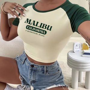Mujeres Sexy Vintage Casual Deportes Ecológico Secado rápido Verde para Malibu Verano Sólido Manga corta Camiseta activa de punto - Product Image 2
