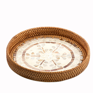 Bandejas de servir comida para uso doméstico de hotel Bandejas de servicio decorativas hechas a mano con diseño de madreperla Bandeja de plato para servir - Product Image 2