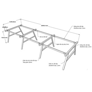 6-piece Metal Cluster <b>Table</b> Frame 360x120cm Assembled Industrial/Modern Design <b>Foldable</b> for <b>Dining</b> Apartment Hotel School - Product Image 3