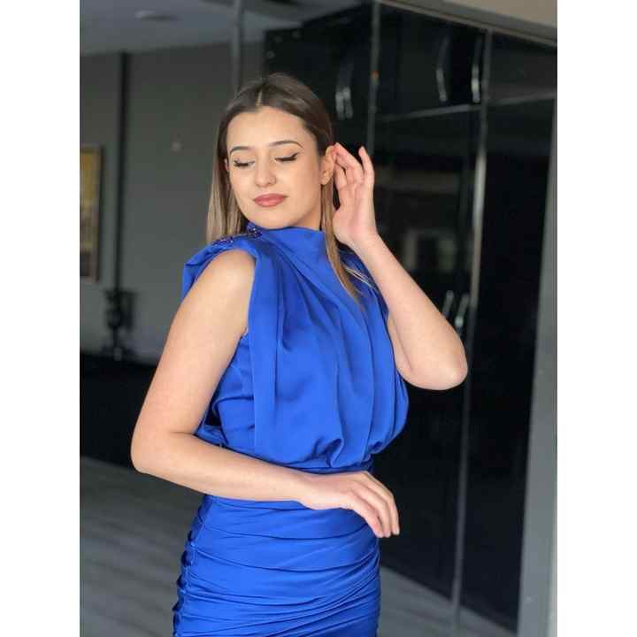 Draped Shoulder Stoned Backless Mini New Season Evening Dress Ht8341 8341