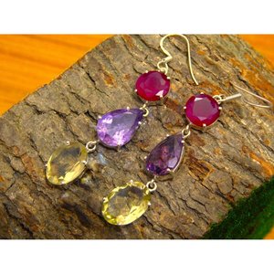 Boucles d'oreilles multi-pierres naturelles en argent sterling 925 véritable cadeau d'anniversaire de mariage en pierre de topaze pour ses bijoux de mariage élégants - Product Image 2