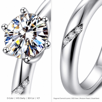 Bague de fiançailles et de mariage en moissanite 1 carat, couleur D, pureté VVS, monture six griffes, coupe 3EX, en argent S925, pour femme