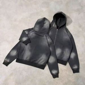 Custom SweatSuits Men Streetwsear Vintage 100% Cotton Sun Faded Acid Wash <b>Zip</b> <b>up</b> <b>Hoodies</b> and Sweatpants Set Men Tracksuits - Product Image 2